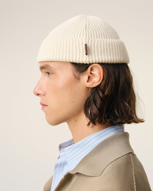 White Wool Ami Leather Label Beanie - 5 - Ami Paris