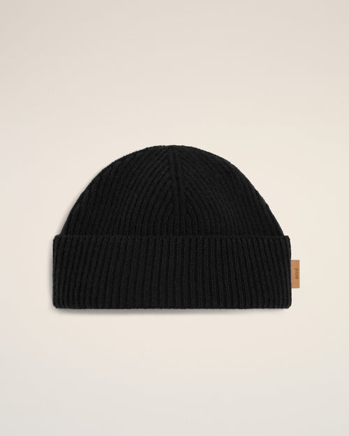 Black Wool Ami Leather Label Beanie - Man - 1 - AMI Paris - Ami Paris