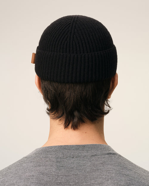 Black Wool Ami Leather Label Beanie - 6 - Ami Paris