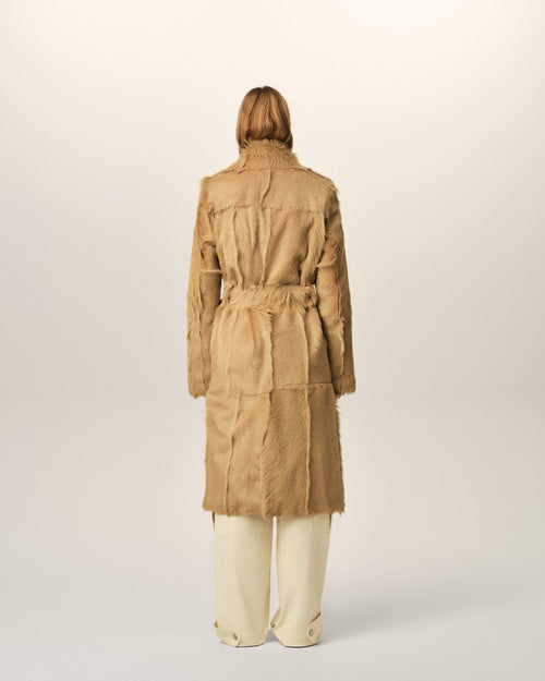 Long beige goat leather belted coat - Femme - 11 - AMI Paris - Ami Paris