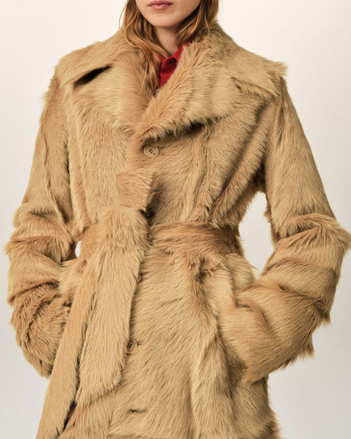 Long beige goat leather belted coat - Femme - 10 - AMI Paris - Ami Paris