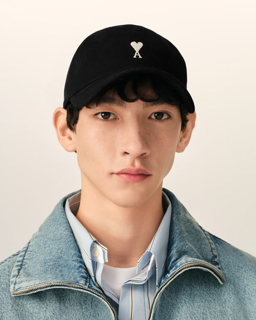 Black cotton cap with Ami de Coeur - Man - 2 - AMI Paris - Ami Paris