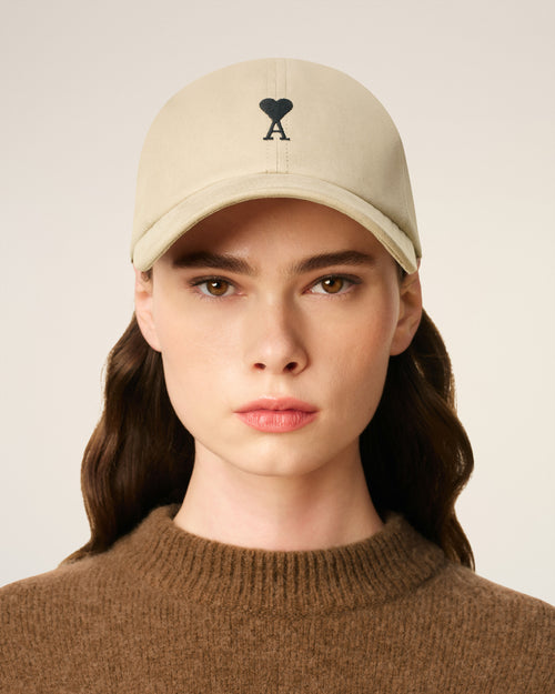 Beige Cotton Ami De Coeur Embroidery Cap - 4 - Ami Paris