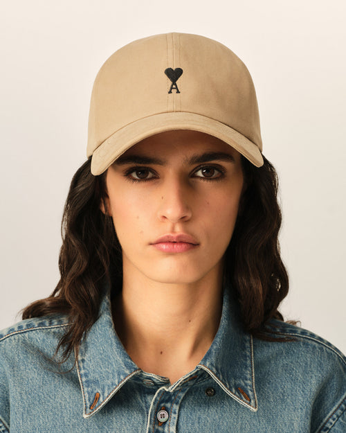 Beige cotton cap with Ami de coeur - Woman - 8 - AMI Paris - Ami Paris