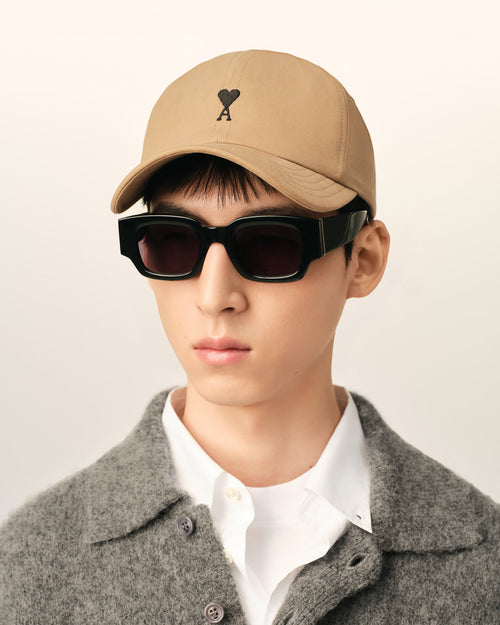 Beige cotton cap with Ami de coeur - Man - 2 - AMI Paris - Ami Paris