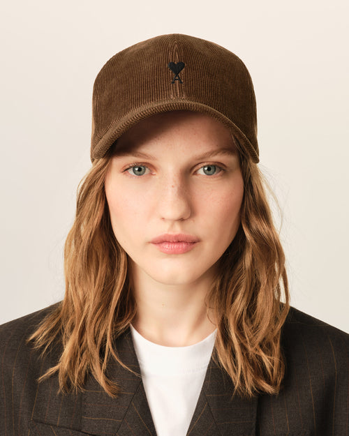 Brown corduroy cotton cap with Ami de Coeur - Woman - 8 - AMI Paris - Ami Paris