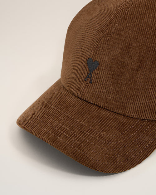 Brown corduroy cotton cap with Ami de Coeur - Man - 3 - AMI Paris - Ami Paris