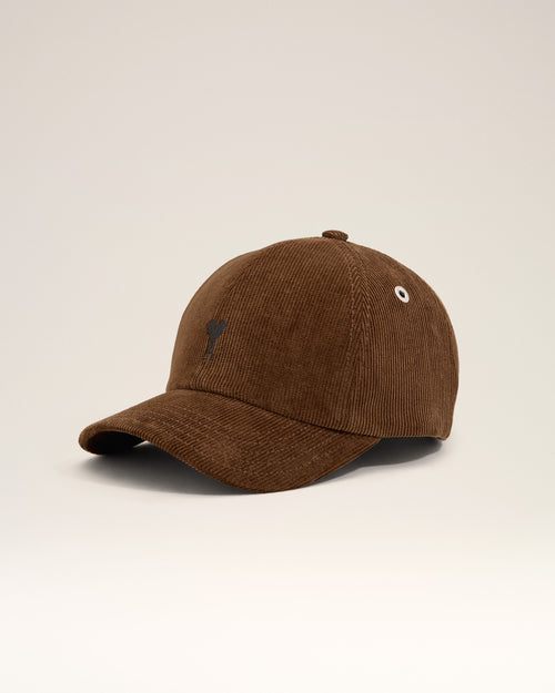 Brown corduroy cotton cap with Ami de Coeur - Man - 1 - AMI Paris - Ami Paris