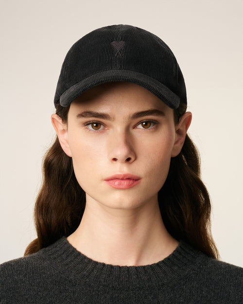 Casquette Noire Broderie Ami De Coeur Velours En Coton - Femme - 8 - AMI Paris - Ami Paris