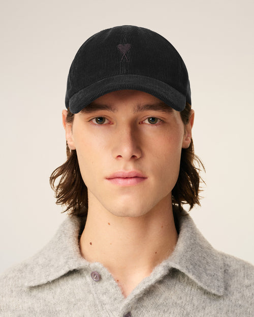 Black Cotton Ami De Coeur Corduroy Cap - 2 - Ami Paris