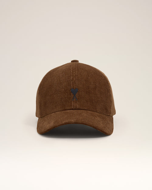 Brown corduroy cotton cap with Ami de Coeur - Man - 4 - AMI Paris - Ami Paris
