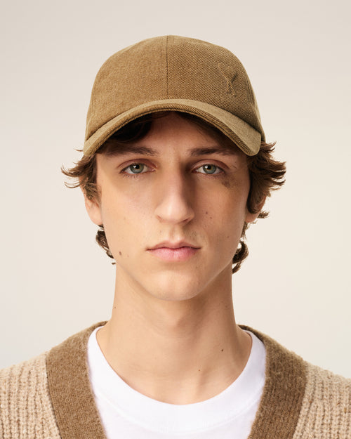 Brown Cotton Embossed Ami De Coeur Cap - 1 - Ami Paris
