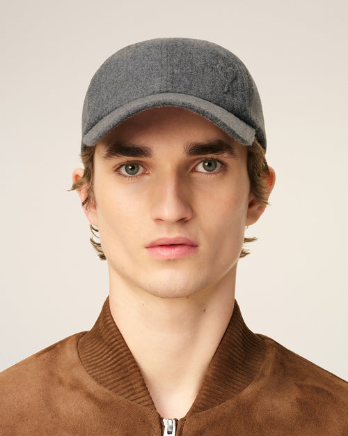 Grey Cotton Embossed Ami De Coeur Cap - 2 - Ami Paris