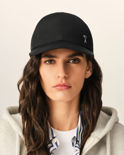 Black nylon and cotton cap with Ami de Coeur stud - Woman - 8 - AMI Paris - Ami Paris