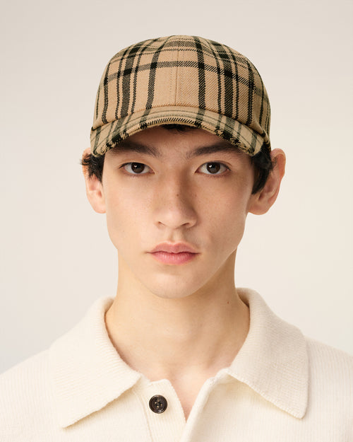 Brown Wool Checked Patch Cap - 2 - Ami Paris