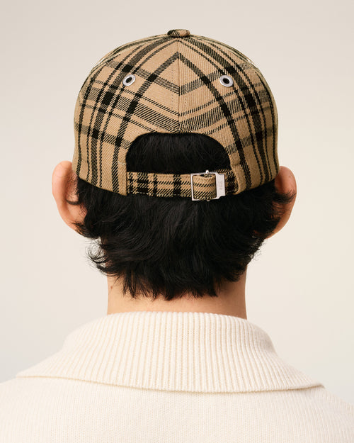 Brown Wool Checked Patch Cap - 6 - Ami Paris