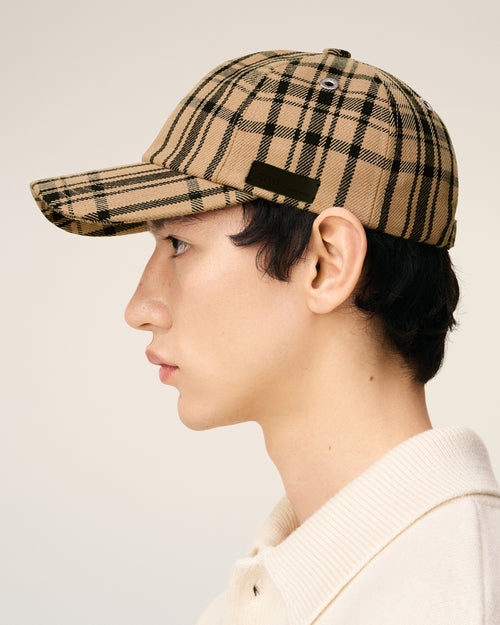 Brown Wool Checked Patch Cap - 5 - Ami Paris