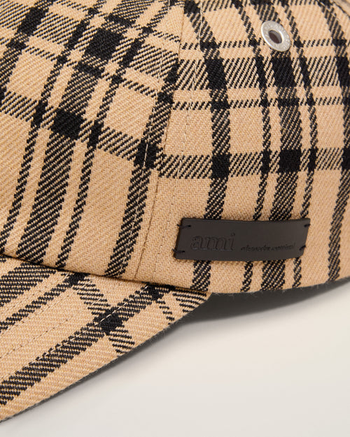 Brown Wool Checked Patch Cap - 3 - Ami Paris