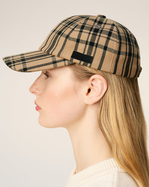 Brown Wool Checked Patch Cap - 11 - Ami Paris