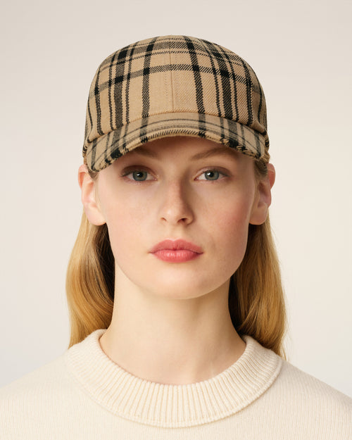 Brown Wool Checked Patch Cap - 4 - Ami Paris