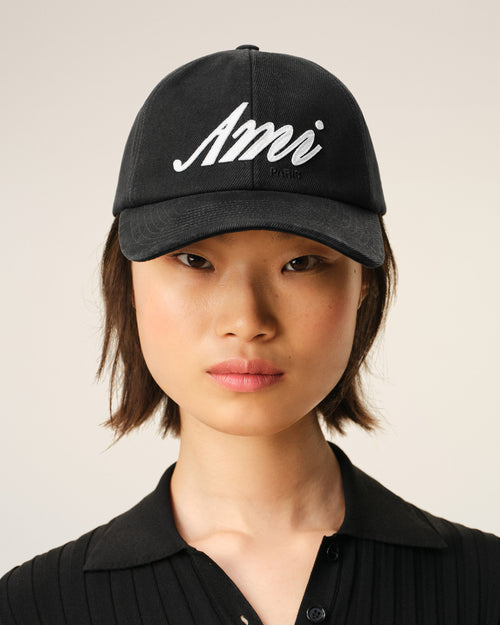                                 Casquette Noire Empiècement Feutré Ami en Coton - 3                             - Ami Paris