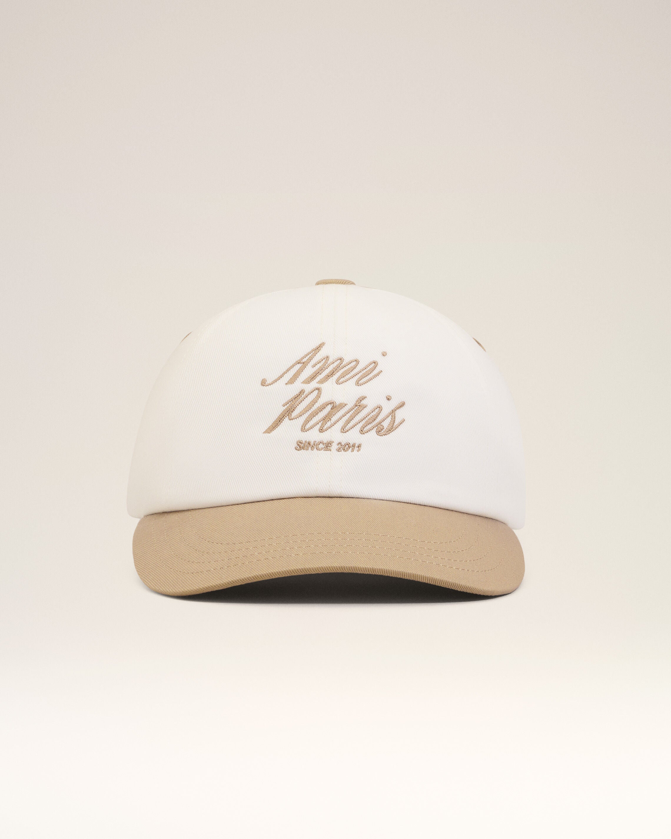 ベージュ＆ホワイト バイカラー コットン Ami Paris キャップ トープ