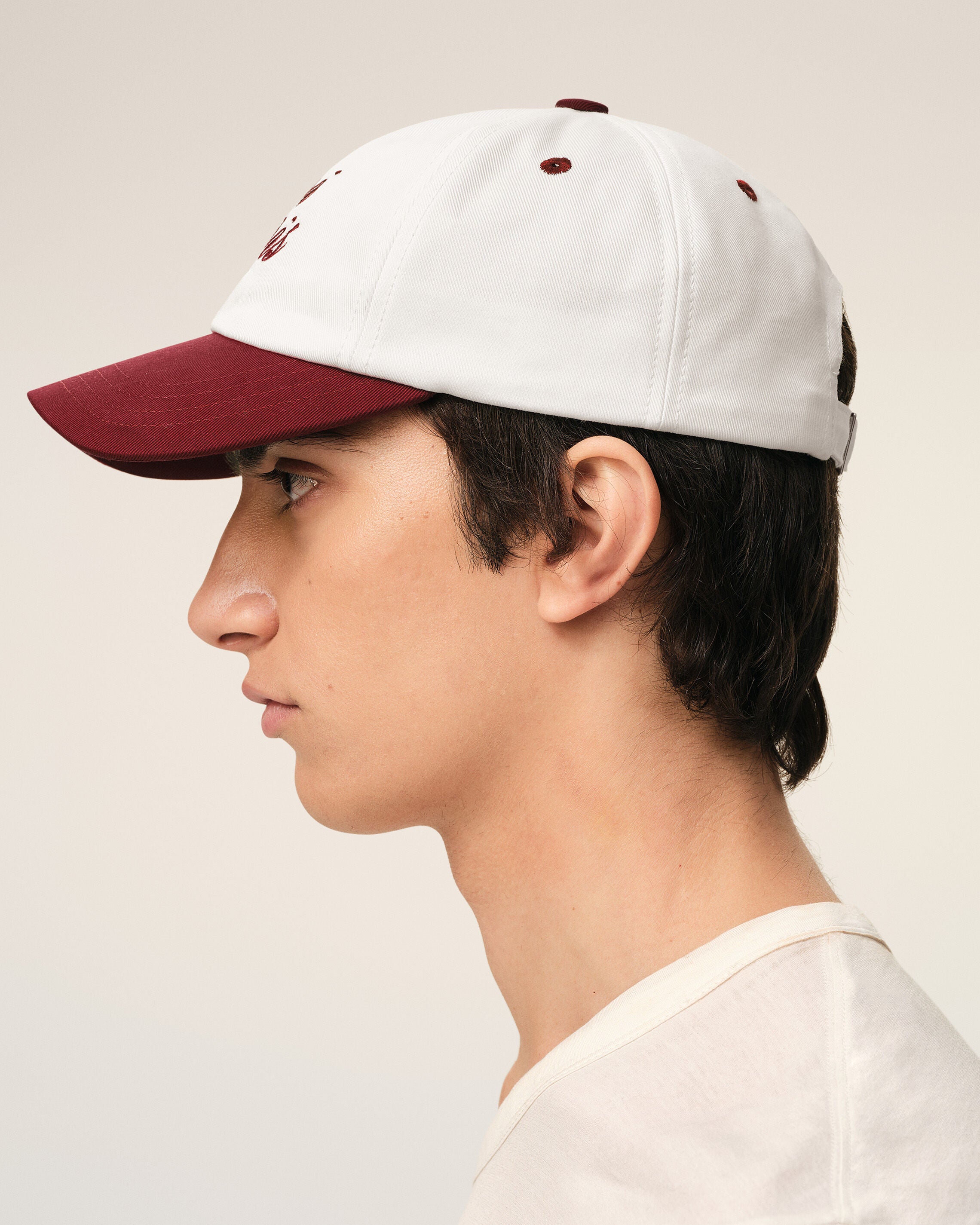 Red And White Bicolor Cotton Ami Paris Cap - 5
