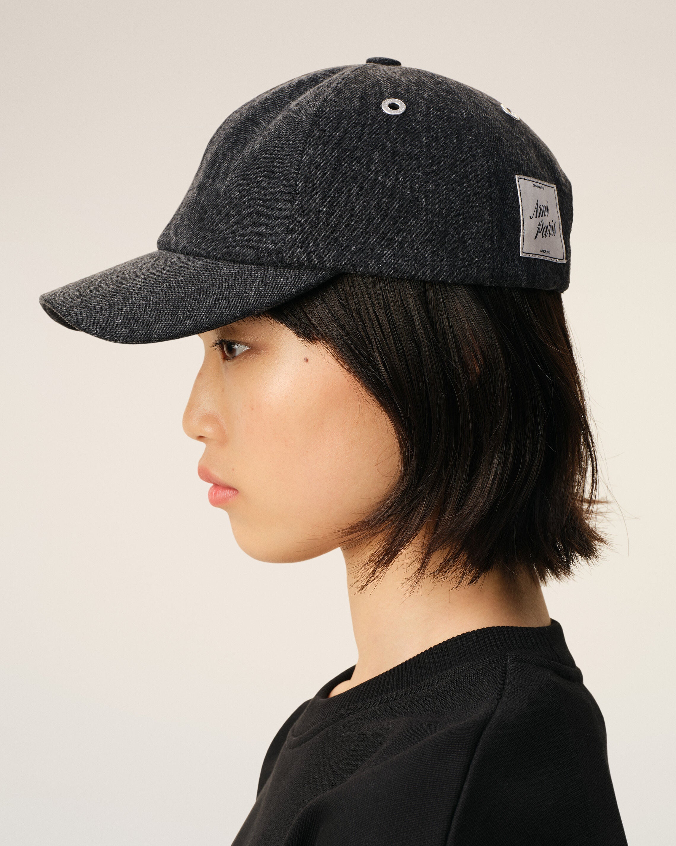 Black Denim Ami Paris Side Patch Cap - 11
