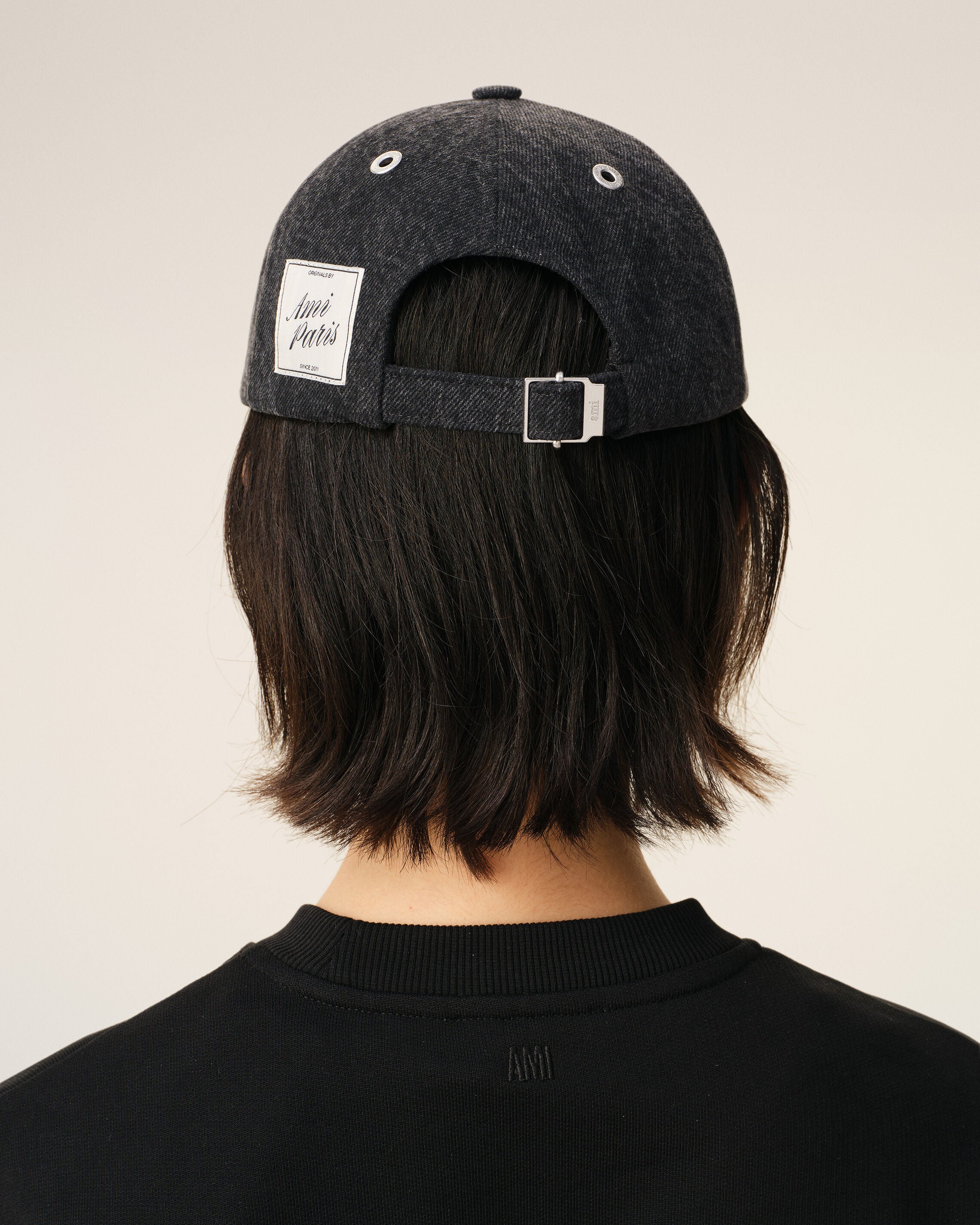 Black Denim Ami Paris Side Patch Cap - 12