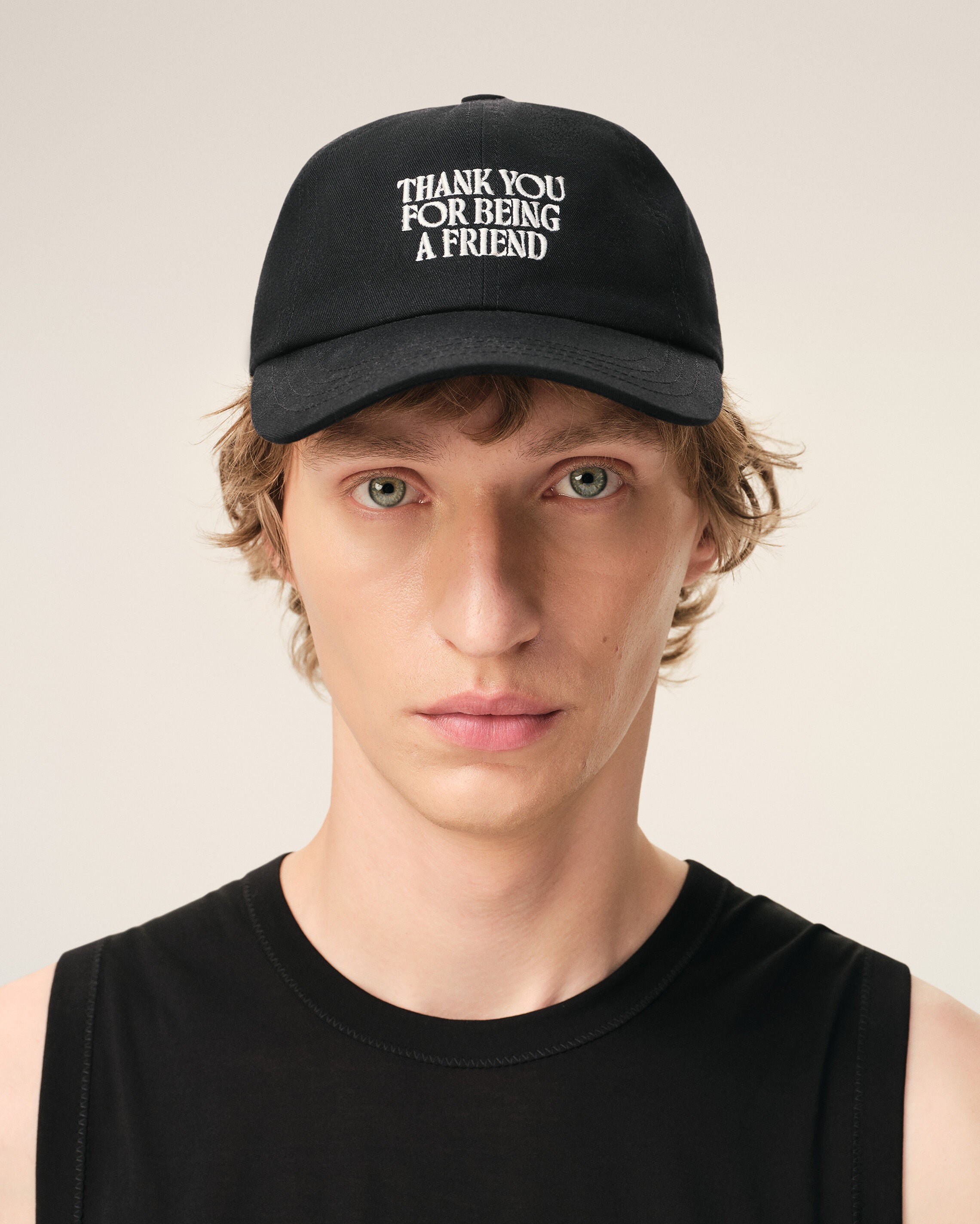 Black Cotton Thank You For Being A Friend Embroidery Cap - 2