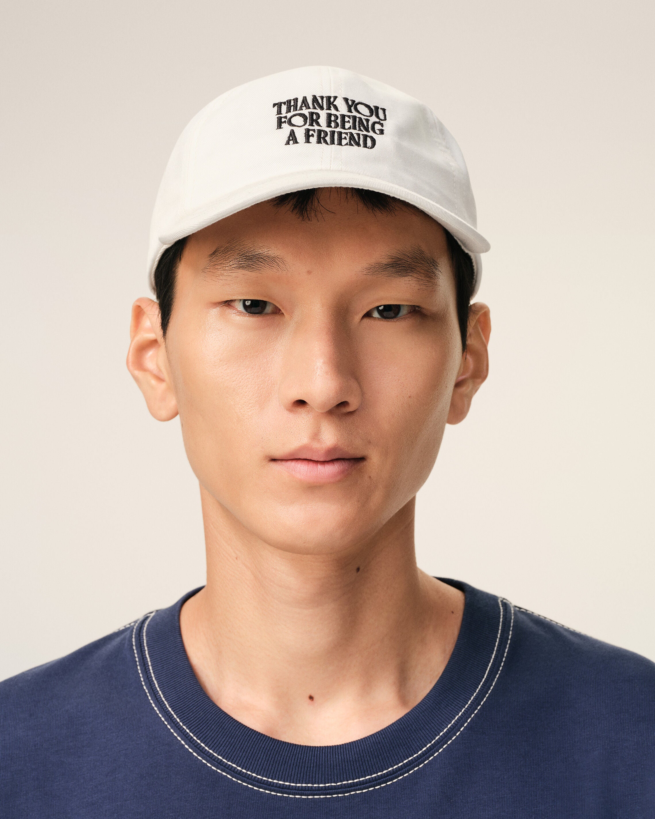White Cotton Thank You For Being A Friend Embroidery Cap - 2