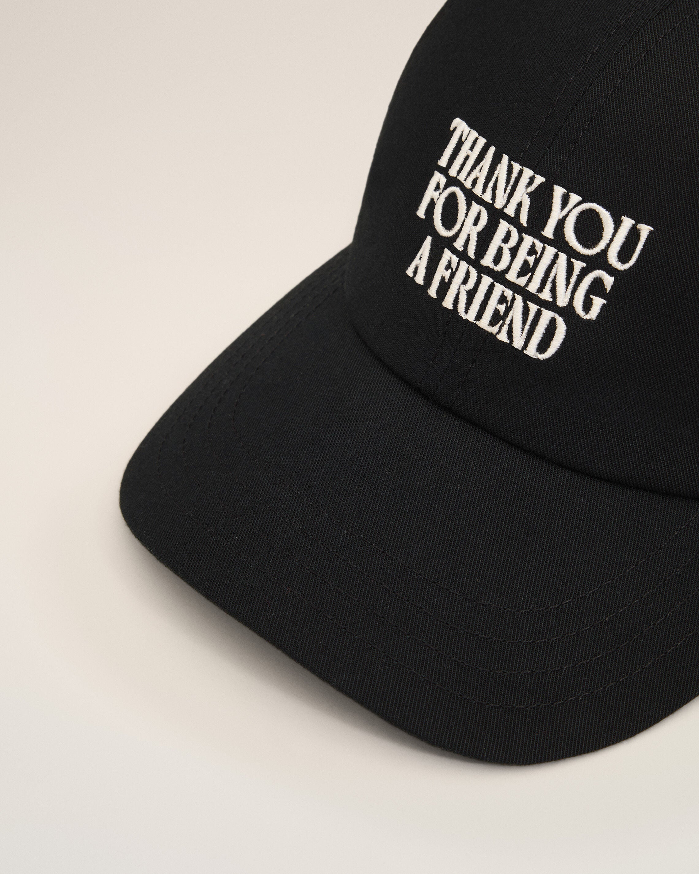 Black Cotton Thank You For Being A Friend Embroidery Cap - 3