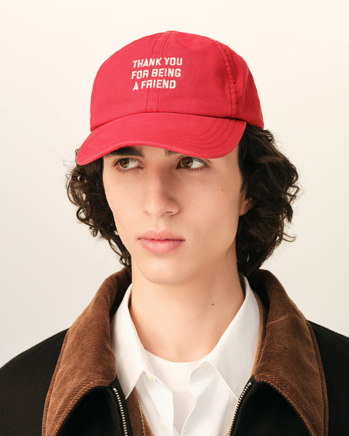 Red cotton "Thank you for being a friend" cap - 1 - Ami Paris