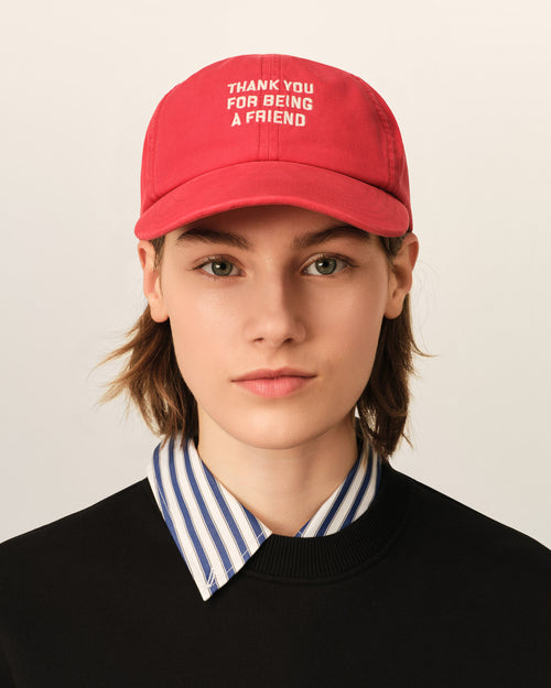 Cappellino in cotone rosso "Thank you for being a friend" - 4 - Ami Paris
