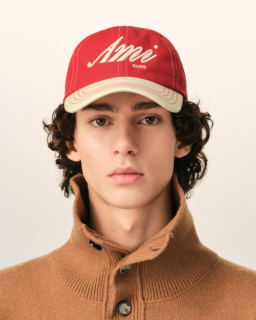 Red and White cotton cap with Ami Paris embroidery - 2 - Ami Paris