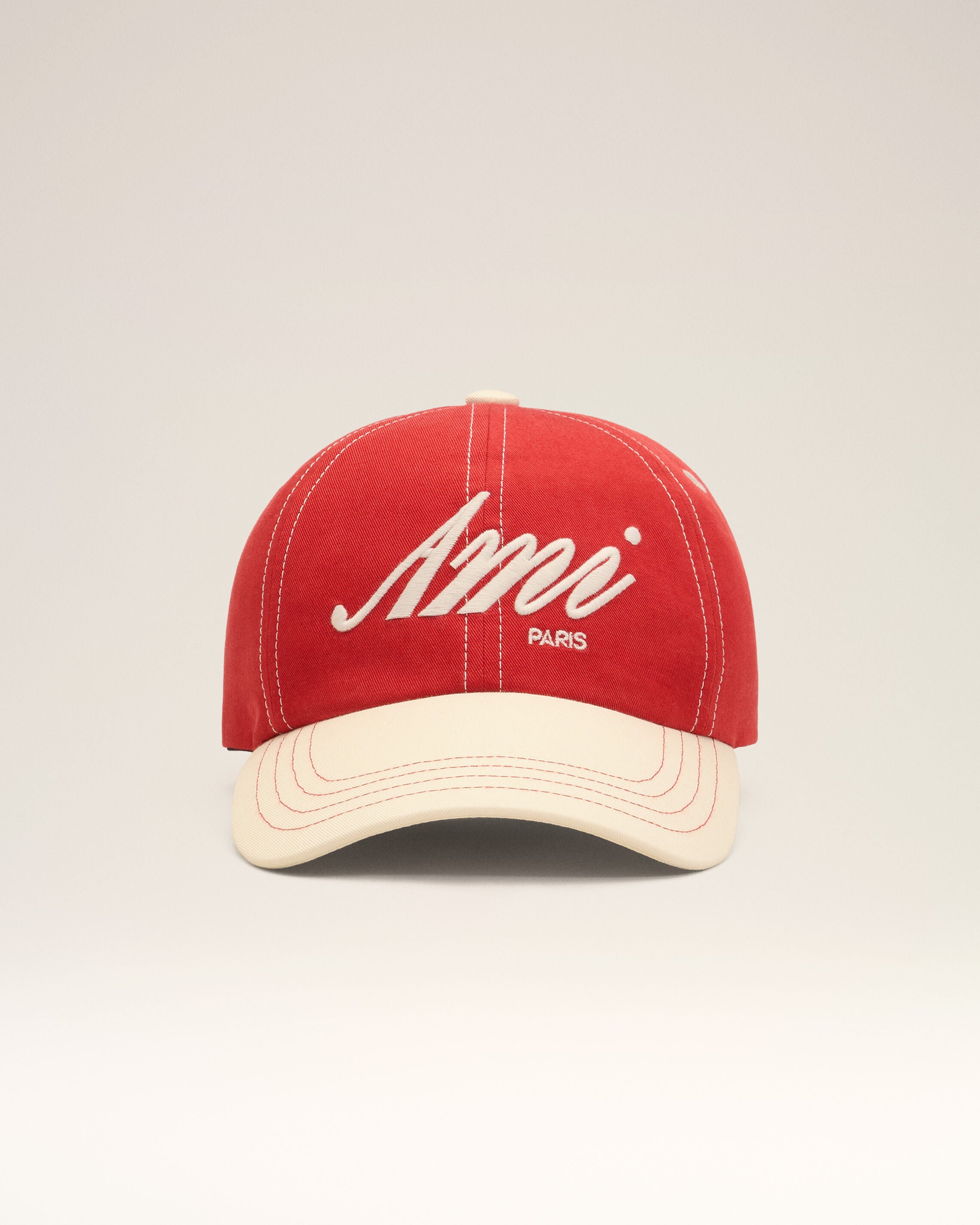 Gorra de algodón roja y blanca con bordado Ami Paris - 4