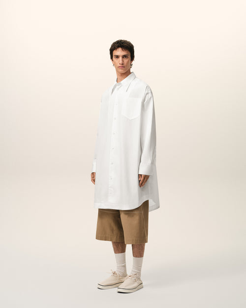 White Cotton Ami De Coeur Wide Shirt Dress - 6 - Ami Paris