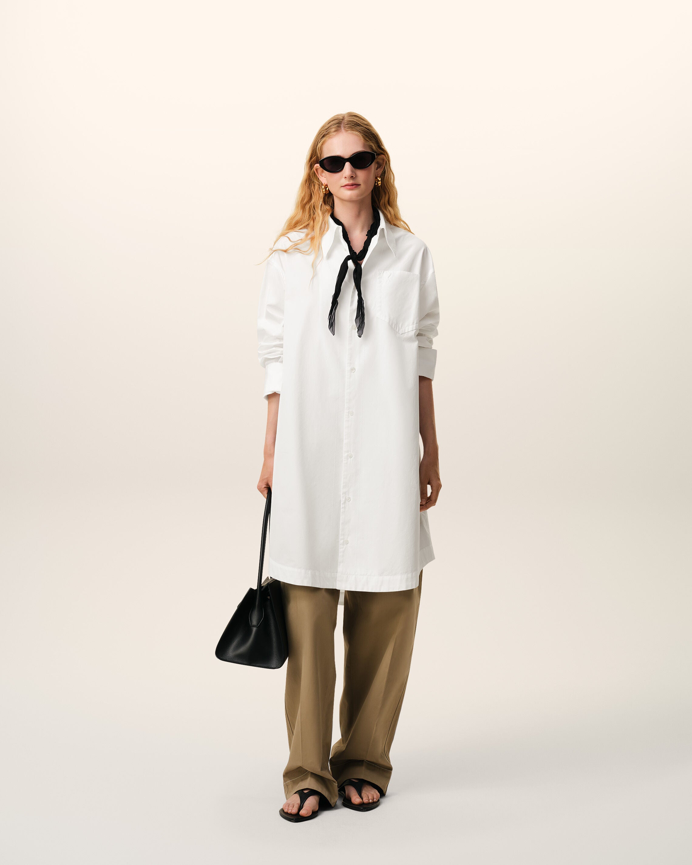 White Cotton Ami De Coeur Wide Shirt Dress - 8