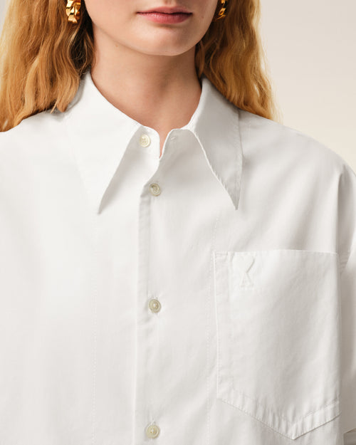 White Cotton Ami De Coeur Wide Shirt Dress - Woman - 10 - AMI Paris - Ami Paris