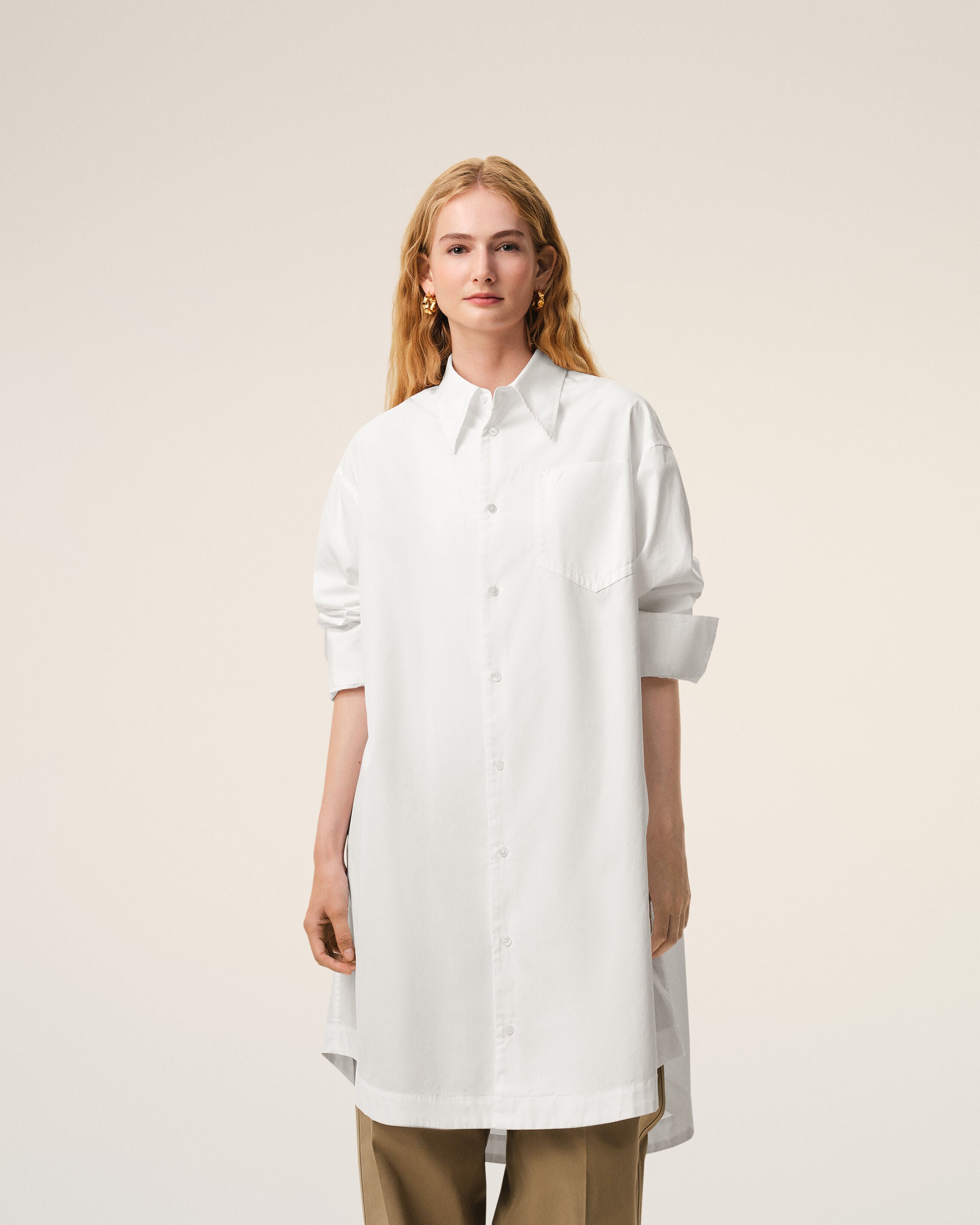 White Cotton Ami De Coeur Wide Shirt Dress - 9