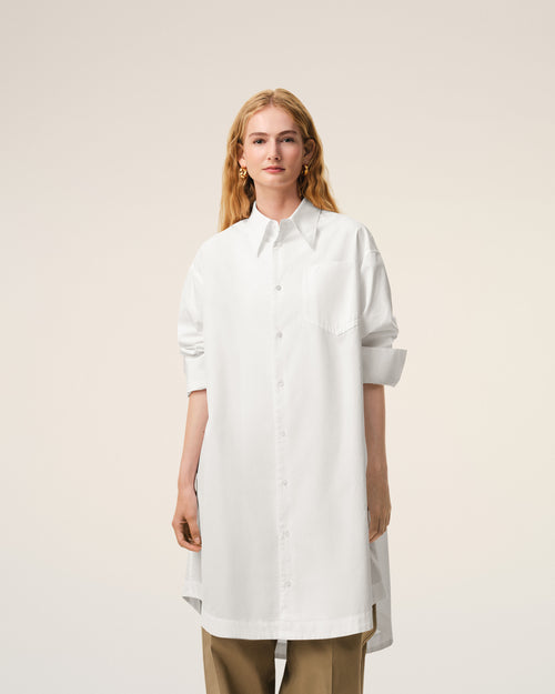 White Cotton Ami De Coeur Wide Shirt Dress - Woman - 9 - AMI Paris - Ami Paris
