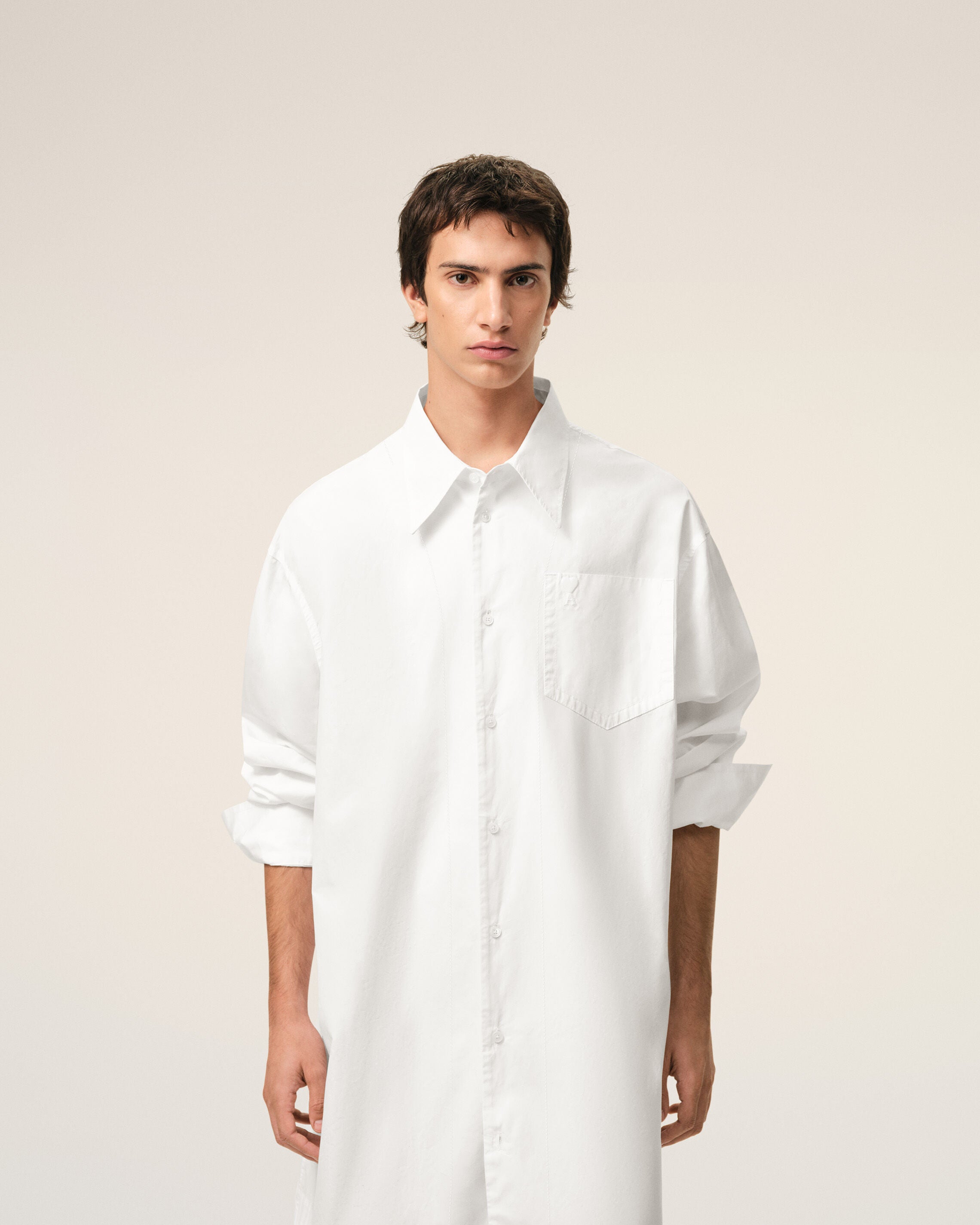 White Cotton Ami De Coeur Wide Shirt Dress - 3