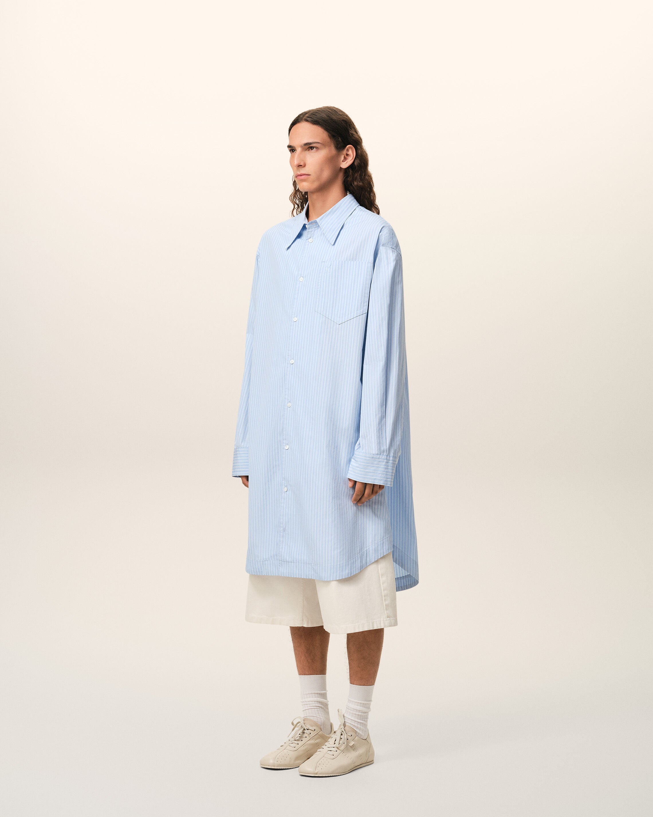 Blue Cotton Ami De Coeur Wide Shirt Dress - 6