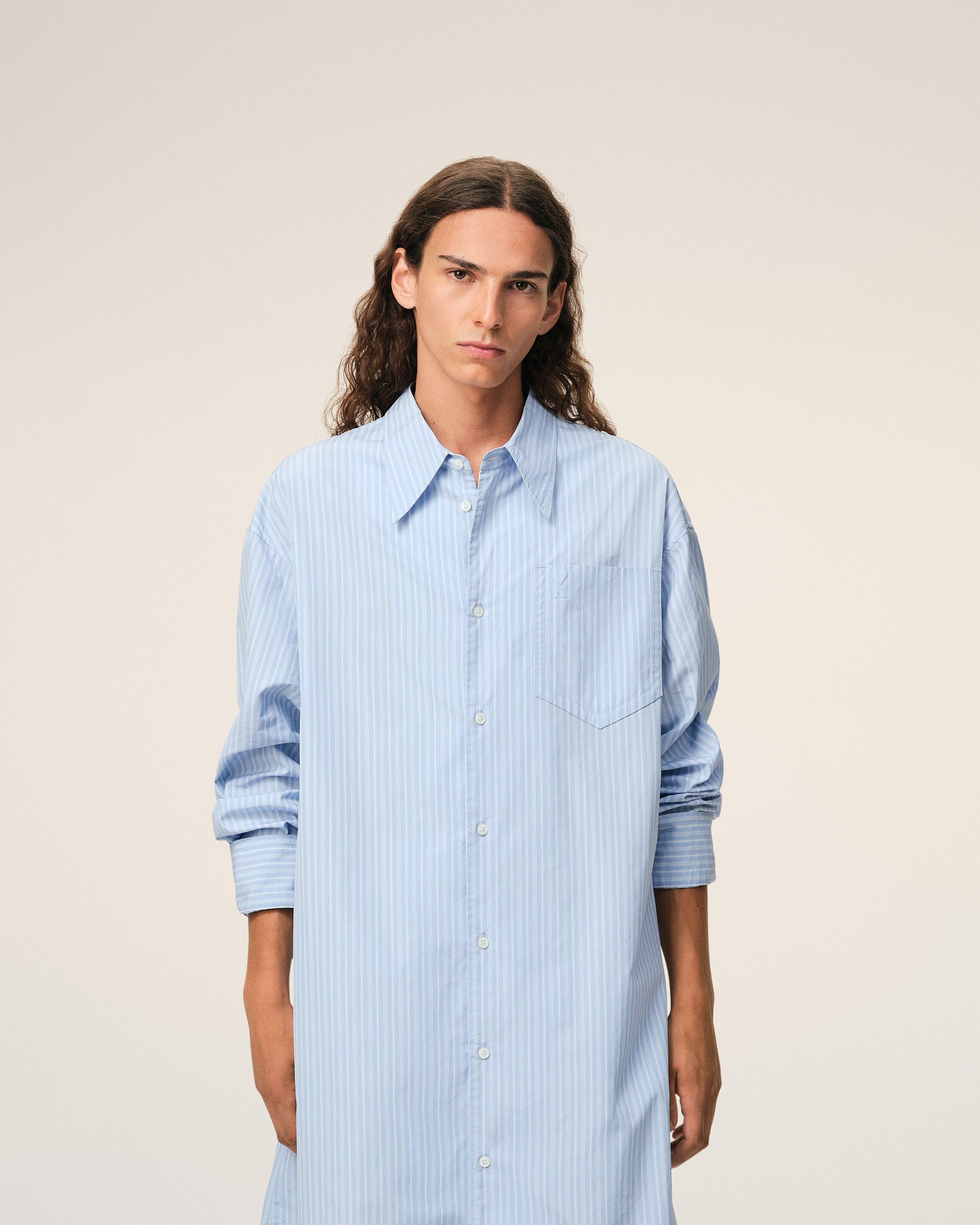 CASHMERE BLUE/ WHITE Blue Cotton Ami De Coeur Wide Shirt Dress