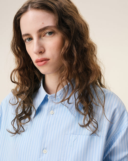                                     Blue Cotton Ami De Coeur Wide Shirt Dress - 3                                 - Ami Paris