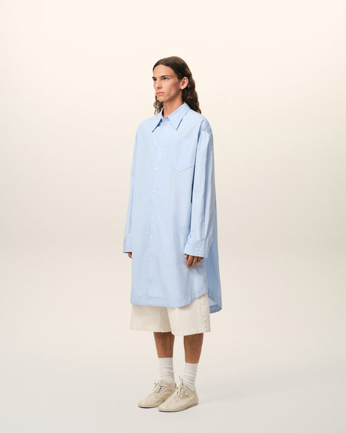 Blue Cotton Ami De Coeur Wide Shirt Dress - 6 - Ami Paris
