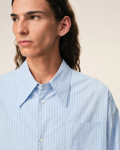Blue Cotton Ami De Coeur Wide Shirt Dress - Man - 4 - AMI Paris - Ami Paris