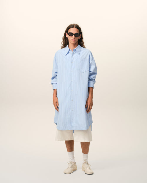 Blue Cotton Ami De Coeur Wide Shirt Dress - 2 - Ami Paris