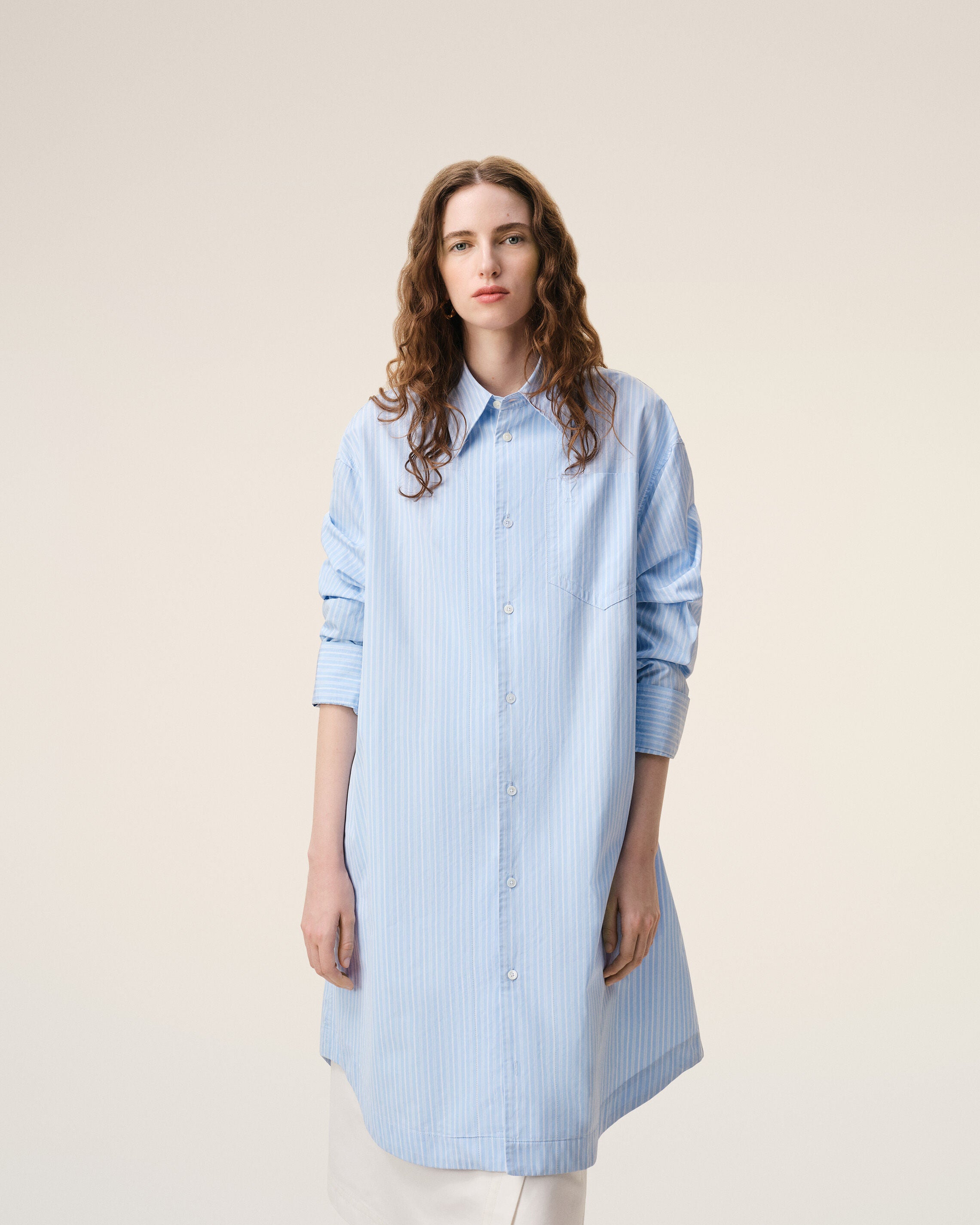 Blue Cotton Ami De Coeur Wide Shirt Dress - 10