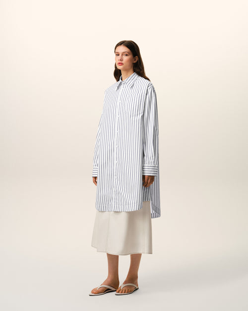 White Striped Cotton Ami De Coeur Wide Shirt Dress - Woman - 12 - AMI Paris - Ami Paris